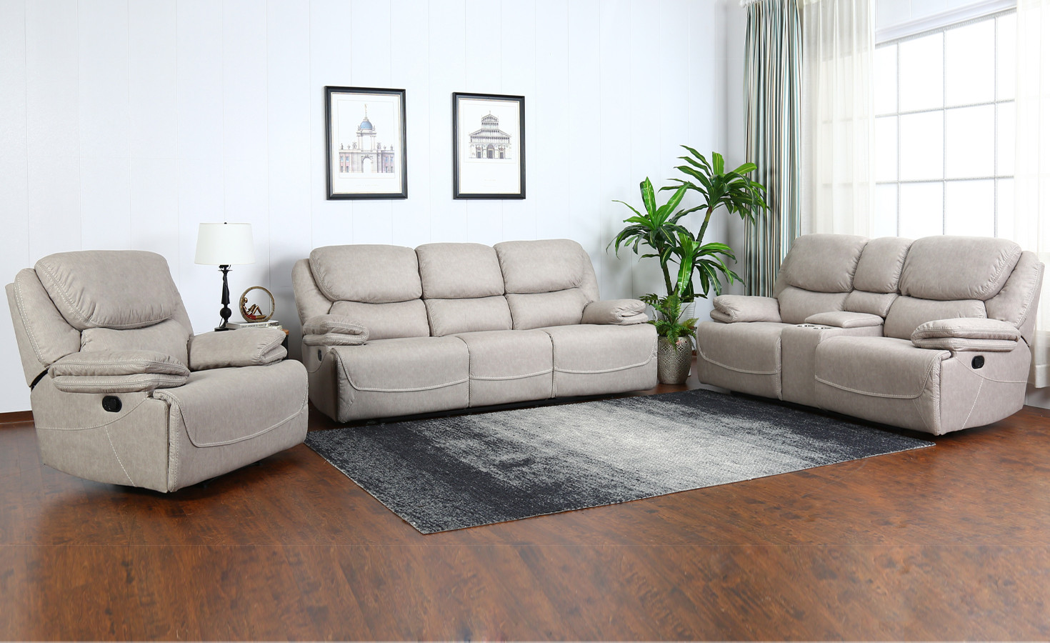 RAFIKI 6 SEATER RECLINER SOFA- BUFF