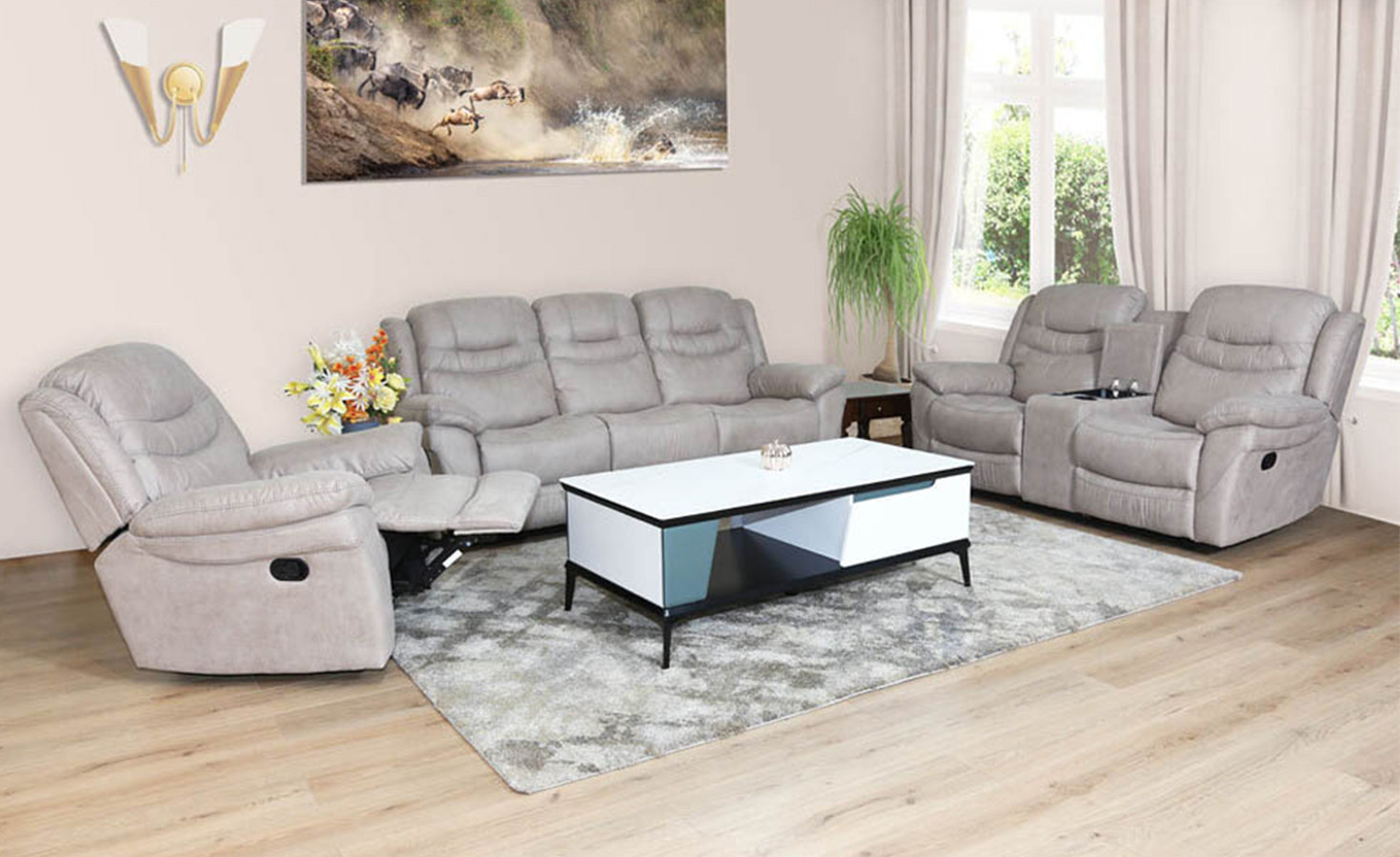 HULK 6 SEATER RECLINER SOFA- BEIGE