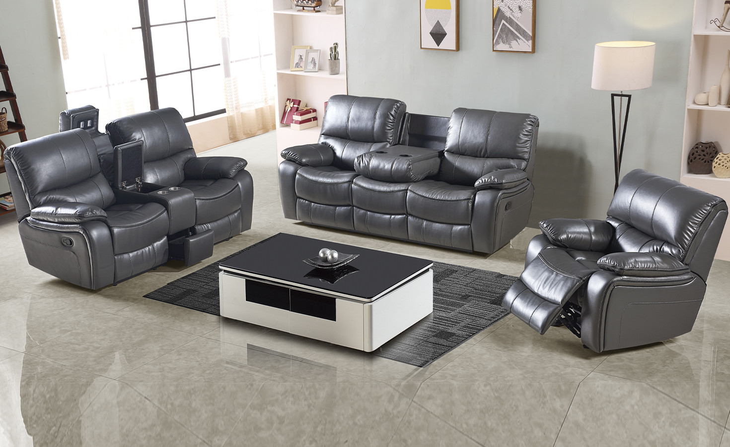 FLAVIA 6/7 SEATER RECLINER SOFA- GREY